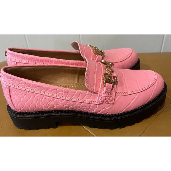 Pink Circus NY by Sam Edelman Faux Croc Loafers Gold Embellishments Size 6.5 - Picture 3 of 7